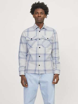 Jack & Jones Langarmhemd JACK & JONES JPRCCROY SPRING CHECK OVERSHIRT L/S SN, Herren, Gr. XS, N-Gr, blau (skyway), Twill, Obermaterial: 95% Baumwolle, 5% Leinen, r