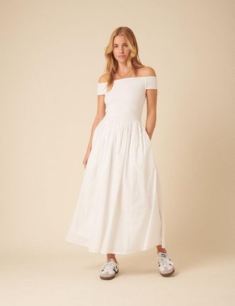 Nobody's Child White Bardot Midi Dress