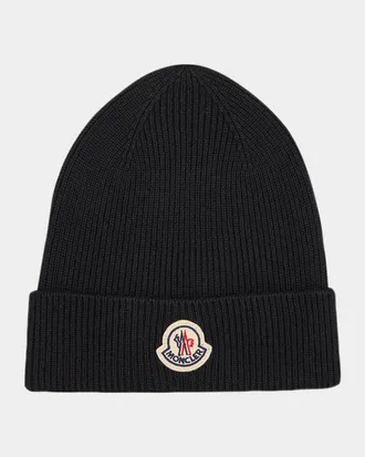 Moncler Men & apos;s Logo Emblem Wool-Knit Beanie Hat