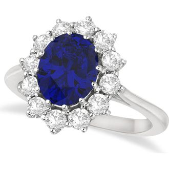 Allurez Oval Lab Blue Sapphire & Diamond Accented Ring 14k in 3.60Ct/white Gold at Nordstrom, Size 4.5