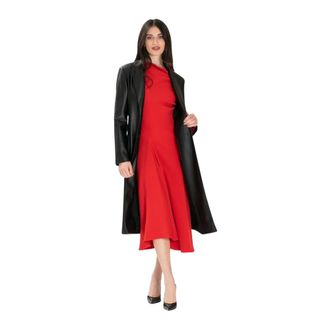 Erika Cavallini Semi Couture Single-Breasted Coats, female, Black, M, Cappotto Lungo Ecopelle