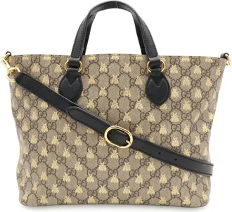 Gucci Beige Black Gold Gg Supreme Canvas Leather Handbag Shoulder Bag Tote Bag (Pre-Owned)