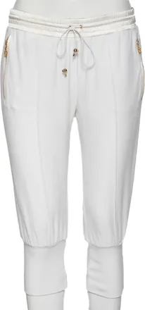 Roberto Cavalli White Cotton Rib Knit Detailed Cropped Joggers