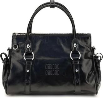 Miu Miu Glanzende Leren Handtas - Dames - Tassen - Zwart - Maat: ONE Size Katoen