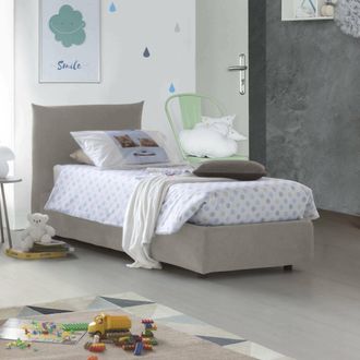 Dmora Dmora - Cama Individual Dguagn, Cama Contenedor Con Revestimiento De Tela, 100% Made In Italy, Apertura Lateral, Adecuado Para Colch&oacute;n 80x190 Cm, Beig