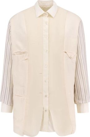 Maison Margiela Witte Franje Button-Up Trui - Heren - Overhemden - Beige - S - Wol - Overhemden