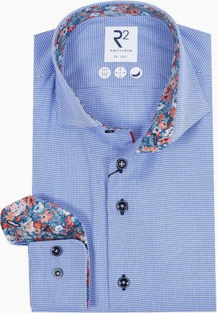 R2 Mens R2 Long Sleeved Cut Away Collar Shirt Blue Check - Size: 46/48