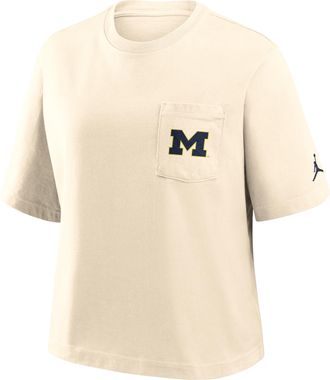 Nike Jordan Michigan Pocket Boxy Nike Womens College T-Shirt in Brown | 1JCM15AMWN-RMN