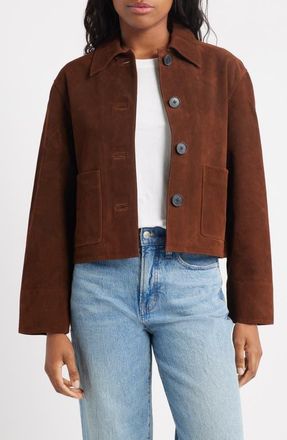 Madewell Boxy Crop Suede Jacket in Dark Roast Suede at Nordstrom, Size X-Large