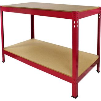MonsterShop Mesa Trabajo Met&aacute;lica Q-rax Sin Tornillos Roja 90x100x60cm Banco Trabajo Taller Garaje Bricolaje Red Metal Workbench Estante Ajustable Altura Con Capa