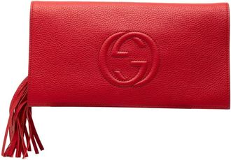 Gucci Pre-owned Clutches, female, Red, Size: ONE SIZE Pre-owned Vintage Embossed Logo Leather Clutch