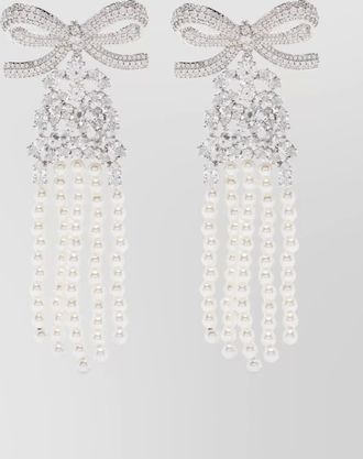 Self Portrait crystal bow pearl drop earrings