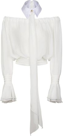 Elisabetta Franchi Off-Shoulder Blouse - Dames - Blouses - Wit - L - Polyester - Overhemden