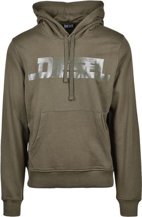Diesel Green Cotton Kangaroo-Pocket Hoodie