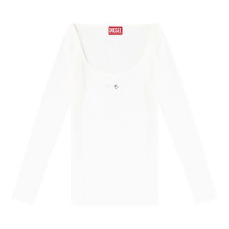 Diesel Long Sleeve Tops, female, White, Size: XS Slim ribbed T-shirt with metallic Oval D