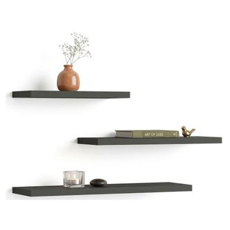 Dmora Estante Roscigno, 3 Niveles, Set De 3 Estantes, Tono Estructura Antracita, 30x2x14h Cm Negro Antracita