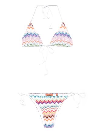 Missoni chevron-pattern tie bikini - women - Viscose/Metallised Fibres - 40 - White