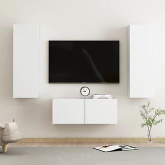vidaXL Vidaxl - Set De Muebles De Sal&oacute;n Tv 3 Piezas Madera De Ingenier&iacute;a Blanco