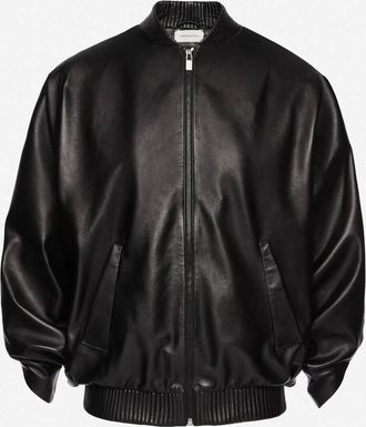 Magda Butrym Womens Ribbed-Trim Leather Jacket In Black
