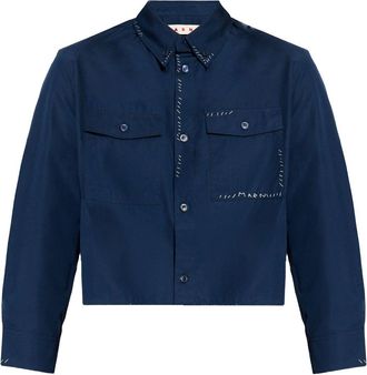 Marni logo-embroidered shirt - women - Cotton - 40 - Blue