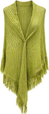 Simona Corsellini Scialle crochet con frange in lurex - Dames - Wintersjaals - Groen - ONE Size - Accessoires