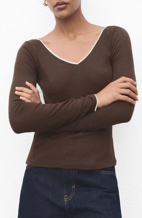 Mango Contrast Rib Top in Brown at Nordstrom Rack, Size Small