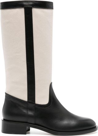 Scarosso Tess panelled canvas boots - women - Calf Leather/Canvas/Calf Leather/Calf Leather - 37.5 - Neutrals