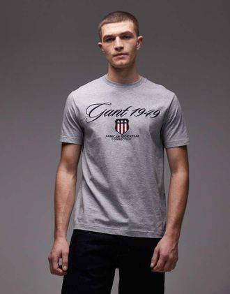GANT T-shirt grigia con scritta grafica del logo sul petto-Grigio