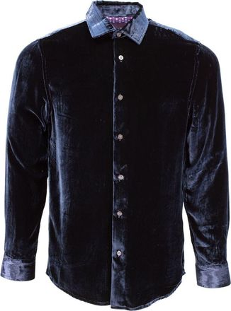 Lords of Harlech Ned Button-Up Velvet Shirt in Navy at Nordstrom, Size Xx-Large