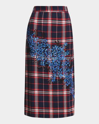 Essentiel Kathee Embellished Plaid Midi Skirt