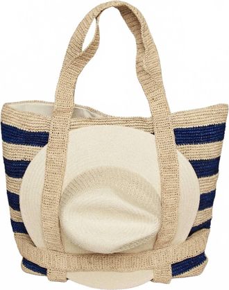 Hat Attack Womens Original Straw Traveler Bag In Navy Stripe