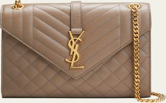 Saint Laurent Envelope Triquilt Medium YSL Shoulder Bag in Grained Leather