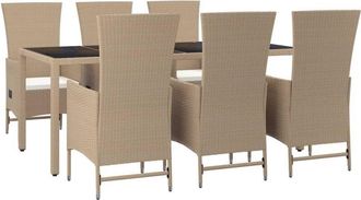vidaXL Set Comedor De Jard&iacute;n 7 Pzas Con Cojines Rat&aacute;n Sint&eacute;tico Beige Vidaxl