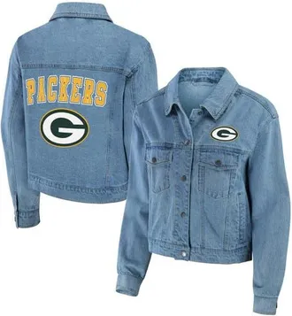 WEAR by Erin Andrews Womens WEAR by Erin Andrews Green Bay Packers Full-Snap Denim Jacket in Blue at Nordstrom, Size X-Small