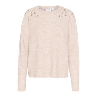 Saint Tropez Creme Melange Pullover - Dames - Ronde hals truien - Beige - L - Truien & Vesten