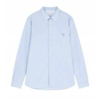 Paul Smith Overhemden, Heren, Blauw, M, Katoen, Stretch katoenen overhemd met zebra borduursel