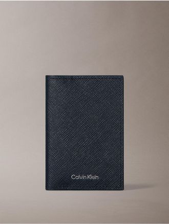 Calvin Klein Mens Refined Saffiano Compact Bifold Wallet - Blue