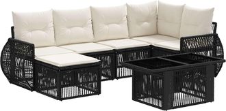 vidaXL Conjunto De Sof&aacute;s De Jard&iacute;n 7 Uds. Negro Y Blanco Crema Vidaxl