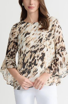 Kasper Printed Ruffle Sleeve Top in Toasted Wheat Multi at Nordstrom, Size X-Small