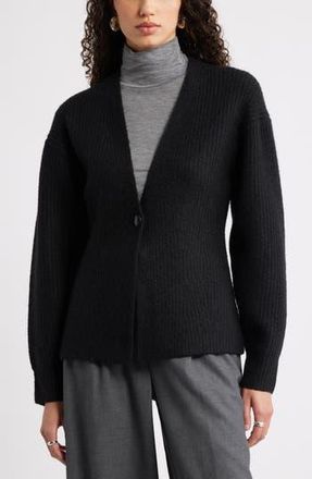 Nordstrom One-Button V-Neck Rib Cardigan in Black at Nordstrom Rack, Size Small