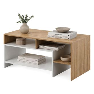 Dmora Mesa De Centro Karaseso, 3 Compartimentos, Forma Rectangular, Color Marr&oacute;n, 120x60x53h Cm Roble Marr&oacute;n