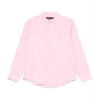 Polo Ralph Lauren Casual Shirts, male, Pink, Size: M Pink Linen Long Sleeve Sport Shirt