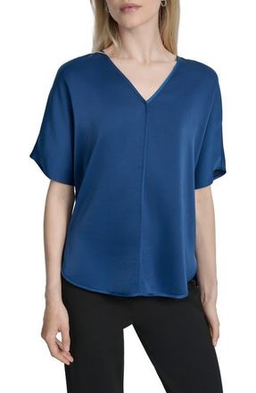 DKNY Short Sleeve Woven Top in Cadet Blue at Nordstrom, Size X-Large