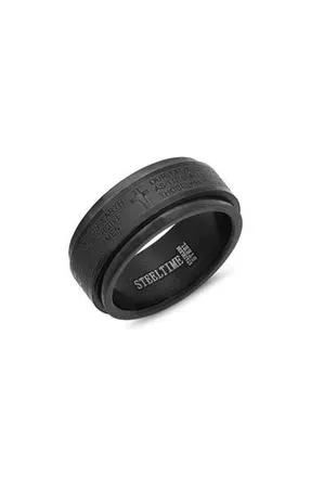 Steeltime Mens Lords Prayer Stainless Steel Spinner Ring in Black at Nordstrom Rack, Size 10