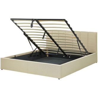 Beliani Letto Matrimoniale con Contenitore in Tessuto Beige 160 x 200 cm Dreux