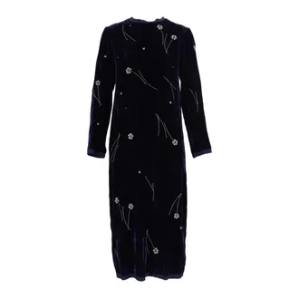 Forte_Forte Abito midi in velluto ricamato Fleurs dOrient - - Dresses - Donna - Blu - S