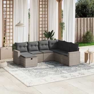 vidaXL Vidaxl - Set De Sof&aacute;s De Jard&iacute;n 7 Piezas Con Cojines Rat&aacute;n Pe Gris
