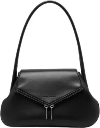 Amina Muaddi Ladies Black Gemini Leather Shoulder Bag