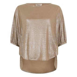 Herno Blouses, female, Beige, Size: M Loose Long Top with Kimono Sleeves