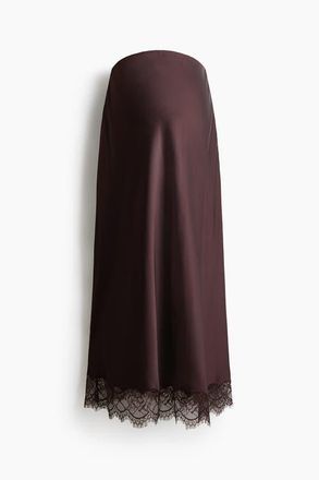 H&M Mama Lace-trimmed Satin Skirt in Dark Brown at Nordstrom, Size X-Small